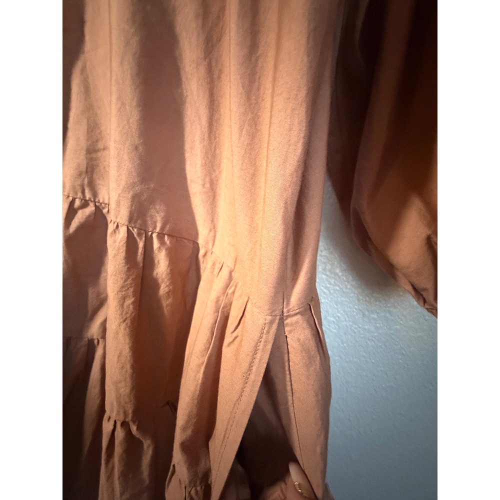 Free People Women Terracotta Tiered Button Down Mini Dress Balloon Sleeve Size M - Picture 5 of 9